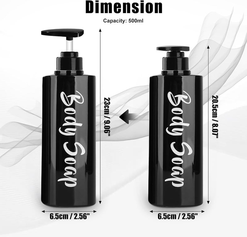 AUMIO 16.9oz Shampoo and Conditioner Bottles Set of 3-Printed Shower Soap Dispenser Plastic Shampoo Bottles Refillable with Pump - Shampoo Conditioner Body Wash Dispenser for Bathroom Shower Black - Image 5